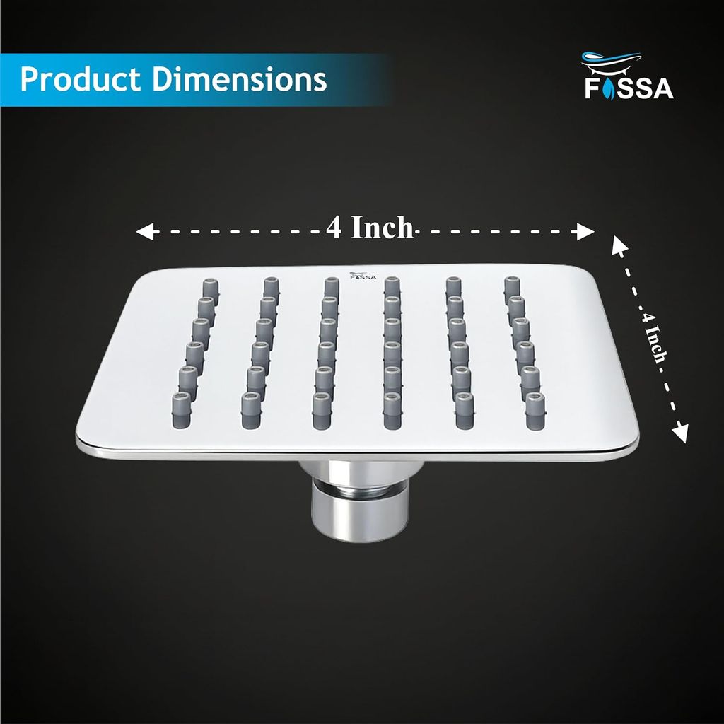 Colva (4x4 Inches) 304- Grade Stainless Steel Chrome Finish Overhead Shower Without Arm view 2