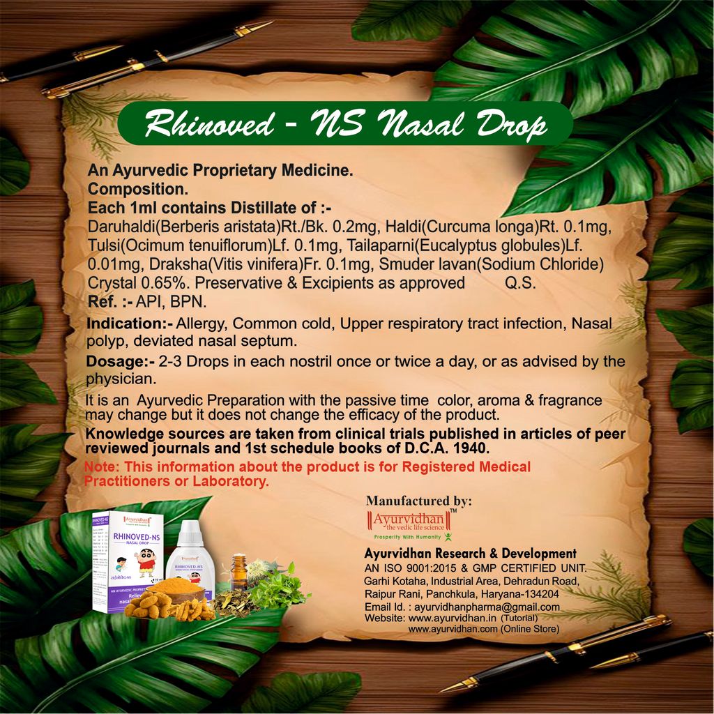 Rhinoved-NS Nasal Drops - Ayurvedic Medicine for Nasal Congestion - 10ml view 2