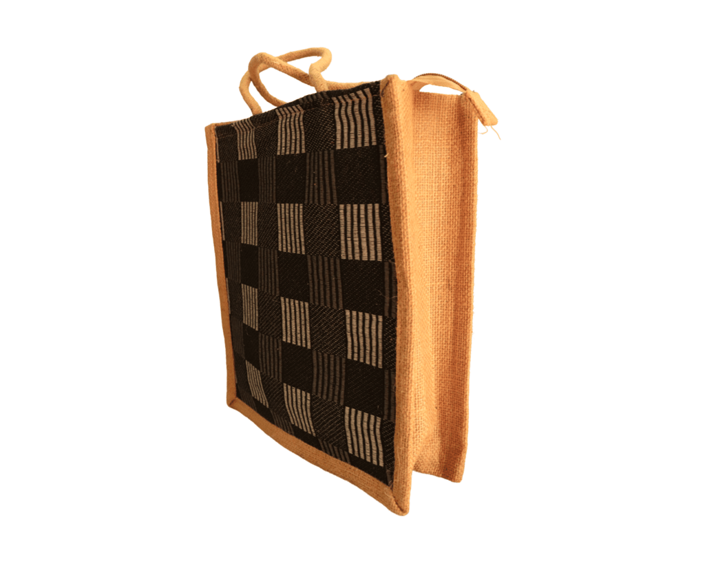 Stylish and Eco-Friendly Jute Tote Bag with Checkered Pattern view 2