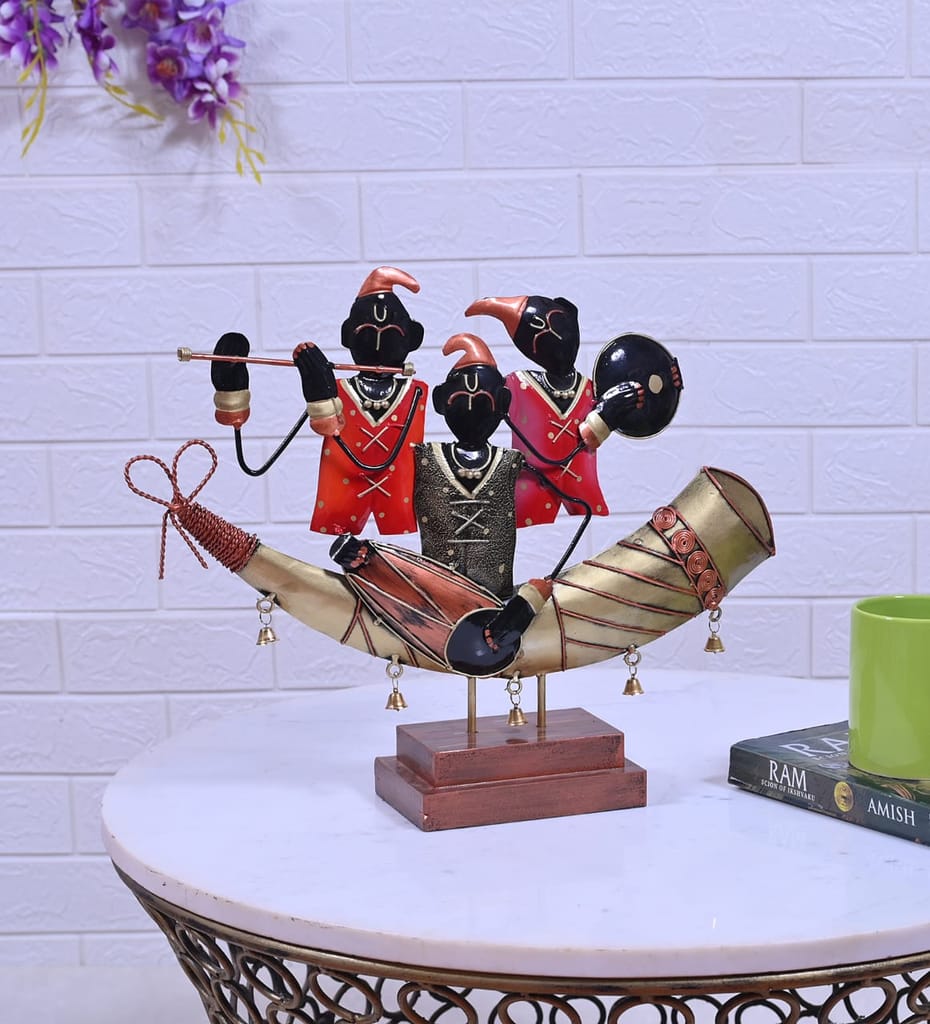 Decorative Wrought Iron Hand-Painted Shennai with Light | Handcrafted Metal Art Tabletop for Desk/Home Decor, Side Tables, Offices, Display Shelves, Gift view 2
