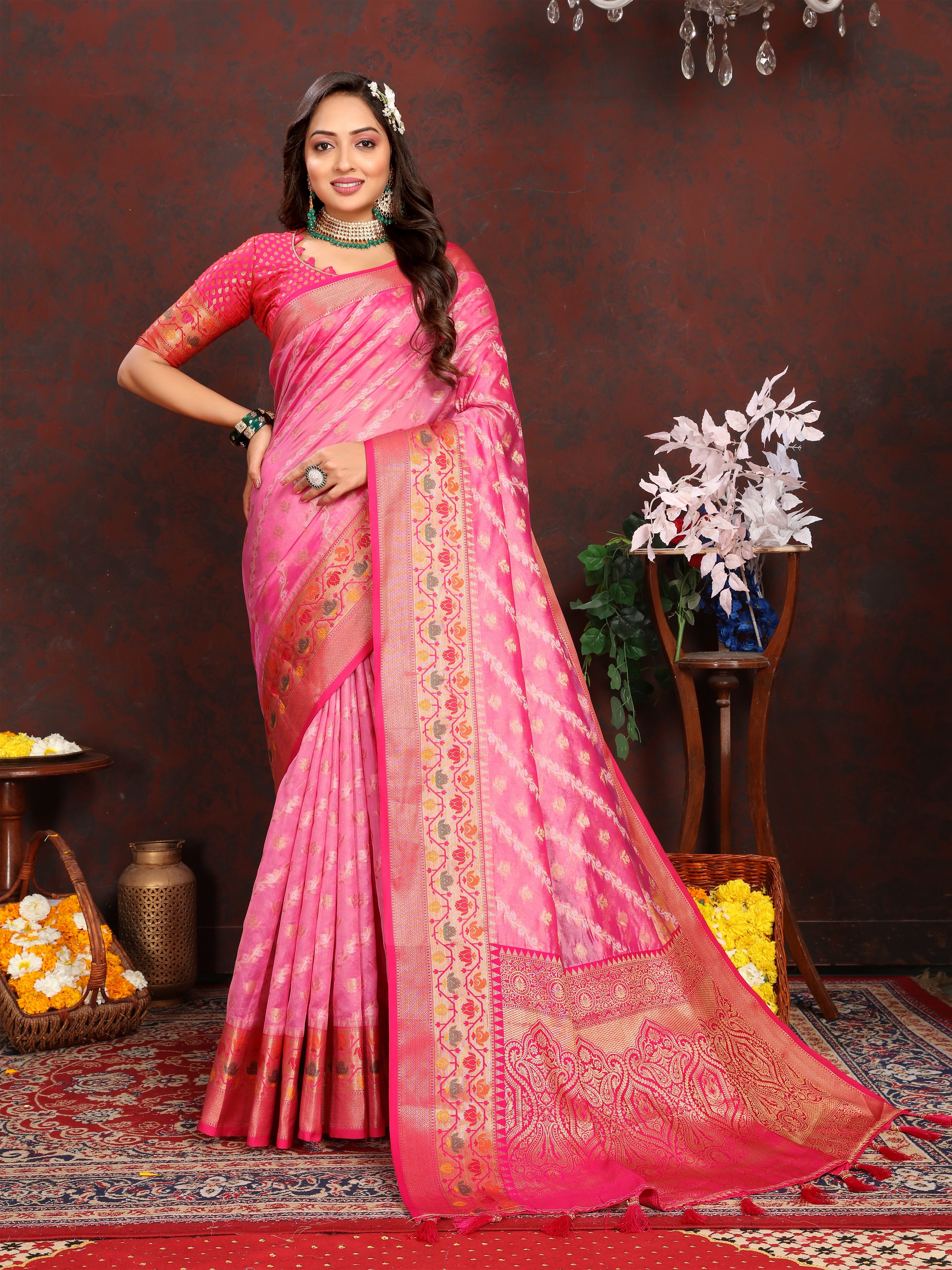 Soft organza silk saree with Meenakari weawing ... view 2
