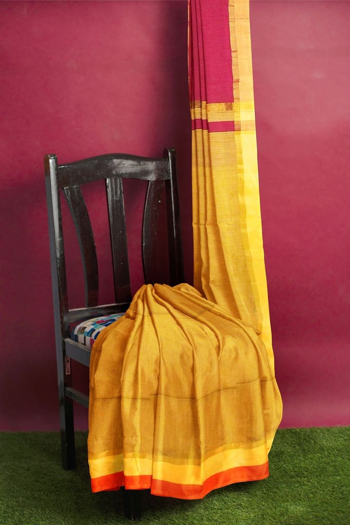 Gold And Maroon Colored Silk Saree view 2
