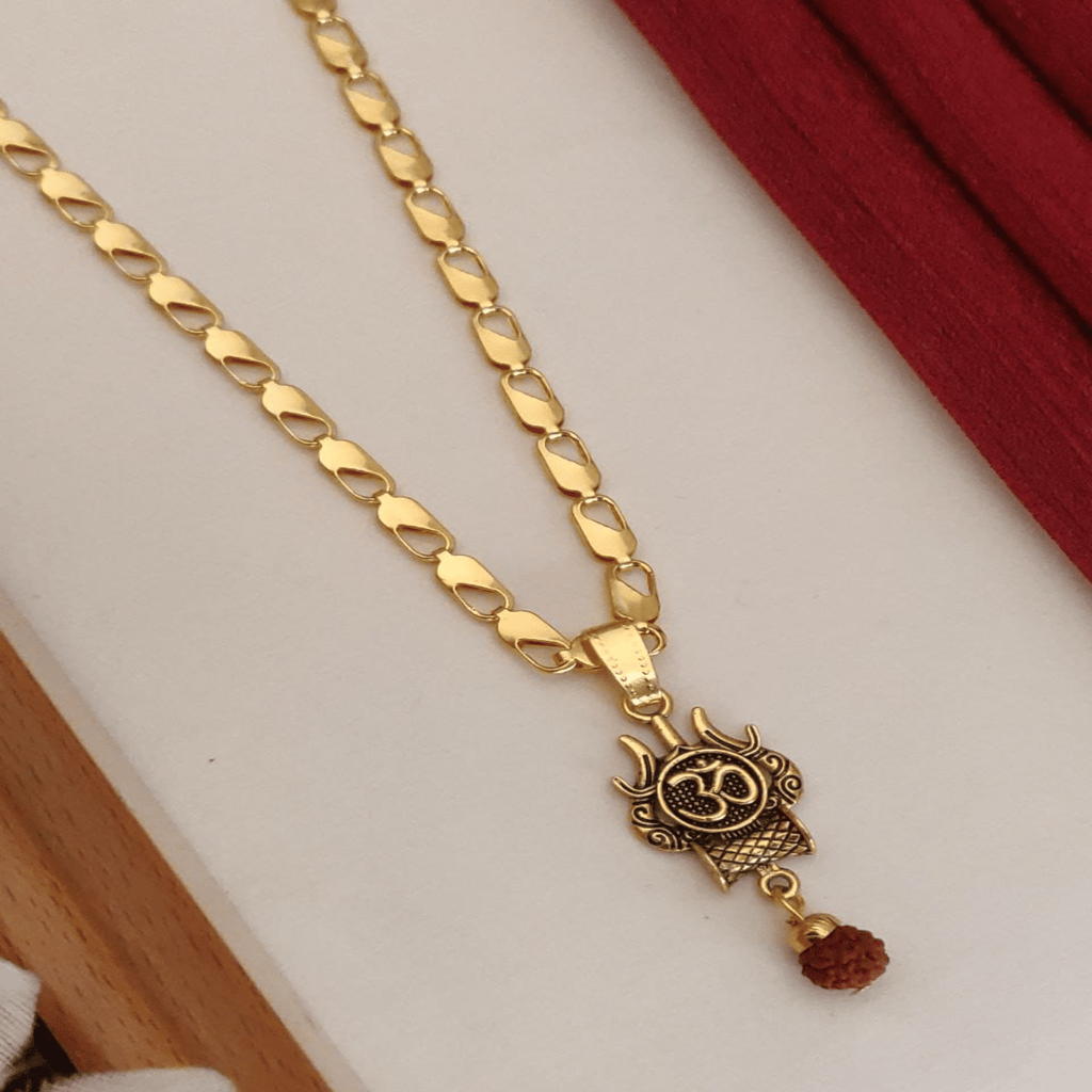 OM Fancy Gold Plated Long CHAIN-PENDANLE & Gold Rudraksha Bracelet For Man's and Boy's (COMBO PACK OF 2 PIC) view 2
