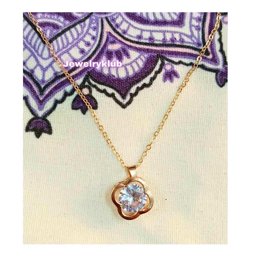 Jewelryklub AD Cubic Zirconia Pendant Necklace Chain For Women Girls Anti Tarnish Stainless Steel Rose Gold Design 2 view 2
