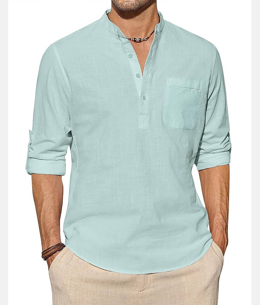TrendiVastra Cream Cotton Blend Men's Shirt Style Kurta ( Pack of 1 )