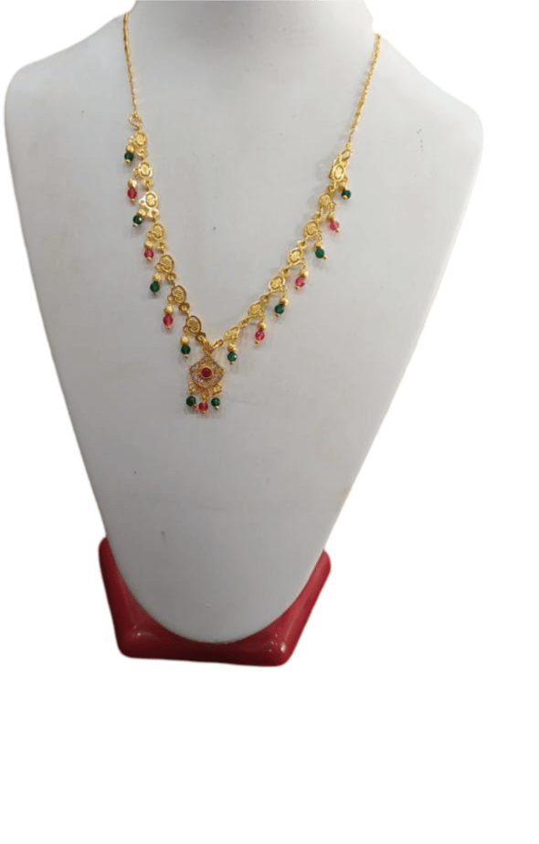 Delicate Gold-Plated Necklace with Pink and Green Beads view 2