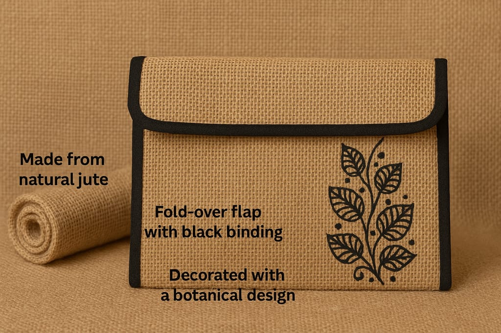 Handcrafted Jute Document Pouch with Leaf Motif view 2