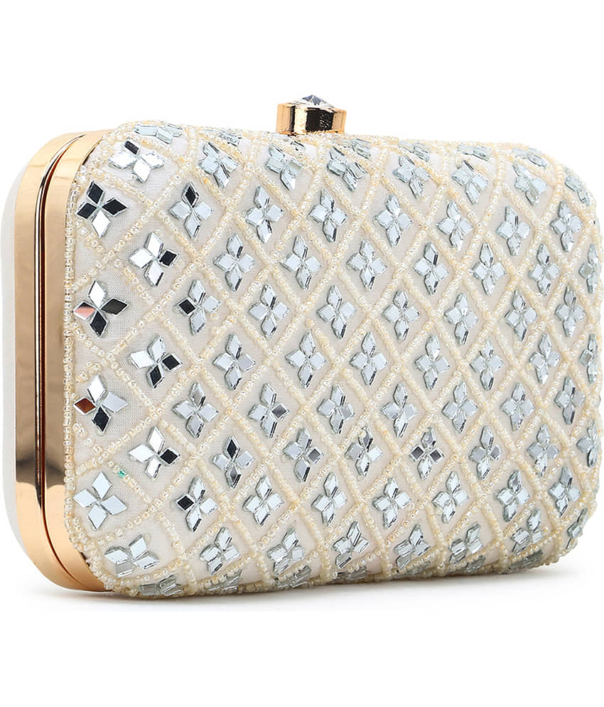 Anekaant White Silk Box Clutch view 2