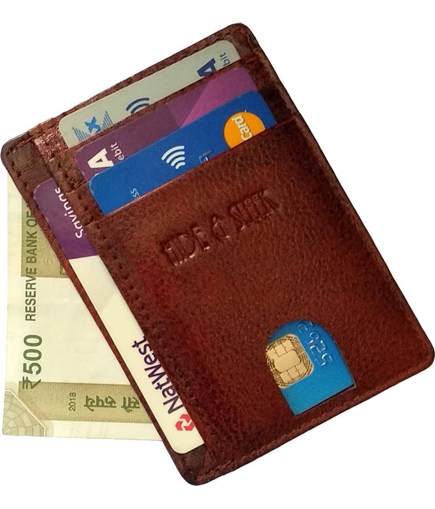 RFID Protected Brown Leather Credit Card Holder view 2