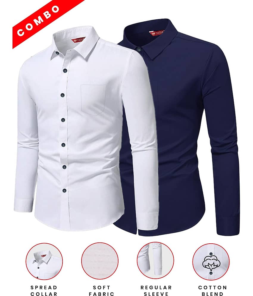 Yugnik Cotton Blend Slim Fit Full Sleeves Men's Formal Shirt - Green ( Pack of 2 ) view 2
