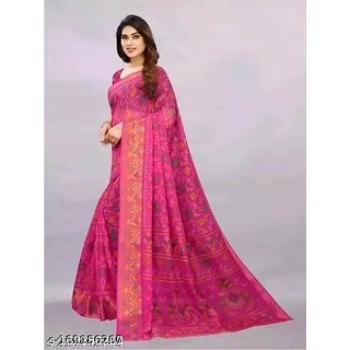Pink Colour Cotton Printed Saree With Blouse Piece view 2