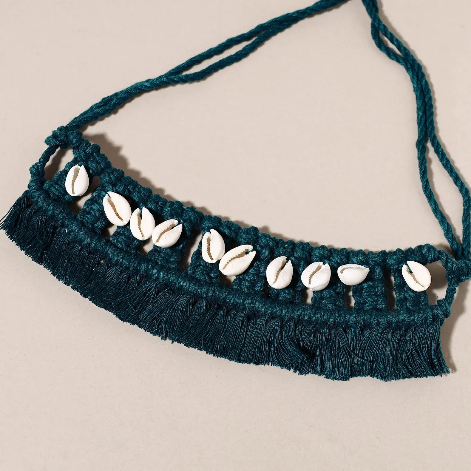 Green Thread & Seashell Handmade Macrame Choker view 2