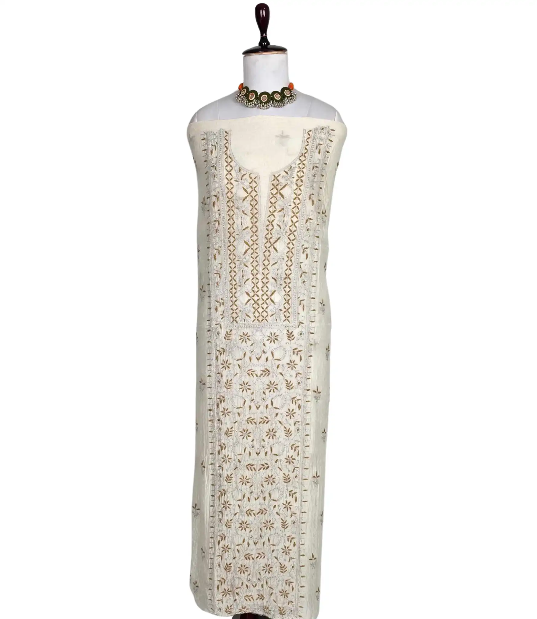 Chikankari Mul Chanderi Dress Material Ivory Tonal Floral view 2