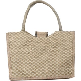 Handcrafted Eco-Friendly Jute Handbag with Shell Floral Work view 2