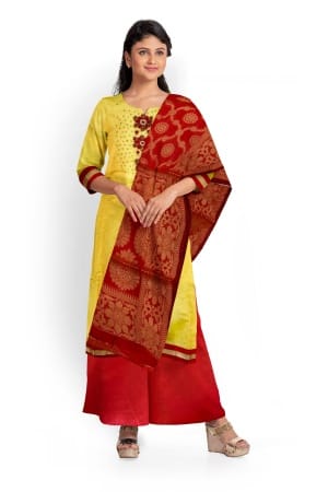Yellow Chanderi Salwar Suit Fabric with Silk Dupatta view 2