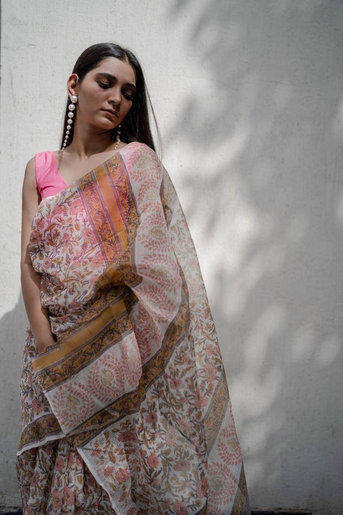 Kaisori Bagh Padma Kota blockprinted silk cotton saree view 2