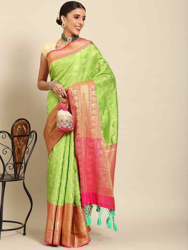 Women's Brocade Soft Silk Zari Woven Saree With Unstiched Blouse Piece view 2