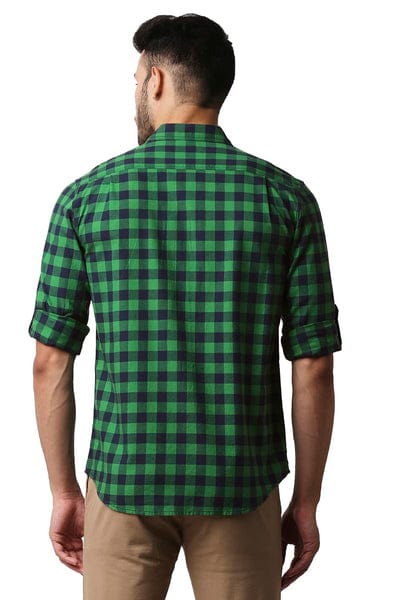 FERN GREEN HERRING BONE TWILL CHECKS SHIRT view 2