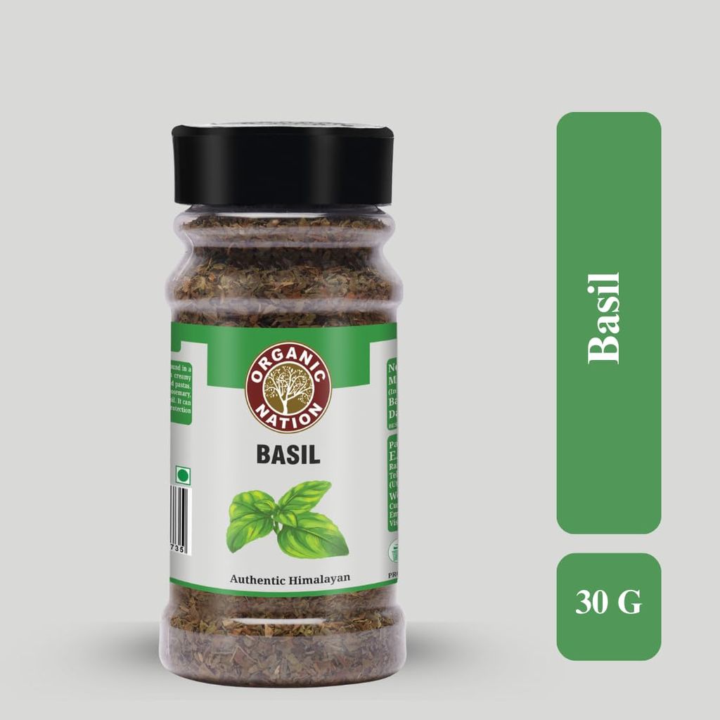 Organic Nation Basil Leaves 30g (pack of 2) | Premium Sun-Dried Basil for Italian, Thai & Continental Cooking view 2