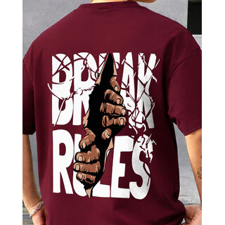 Ausk Mens Maroon Printed Cotton Blend Round Neck Oversized T-Shirt view 2