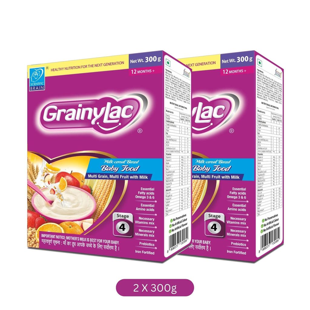 GrainyLac| Multi Grain Multi Fruit with Milk| For Children 12 Months & Above| Easy to Digest| Goodness of Apple, Strawberry, Banana, Orange|(Pack of 2) view 2