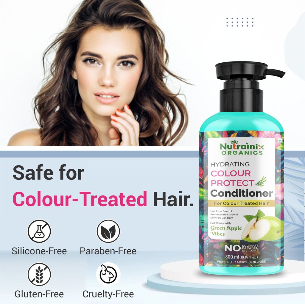 Nutrainix Organics Hydrating Colour-Protect Conditioner, Vibrant Hydration for Coloured & Treated Hair – Green Apple Freshness - 300ml view 2