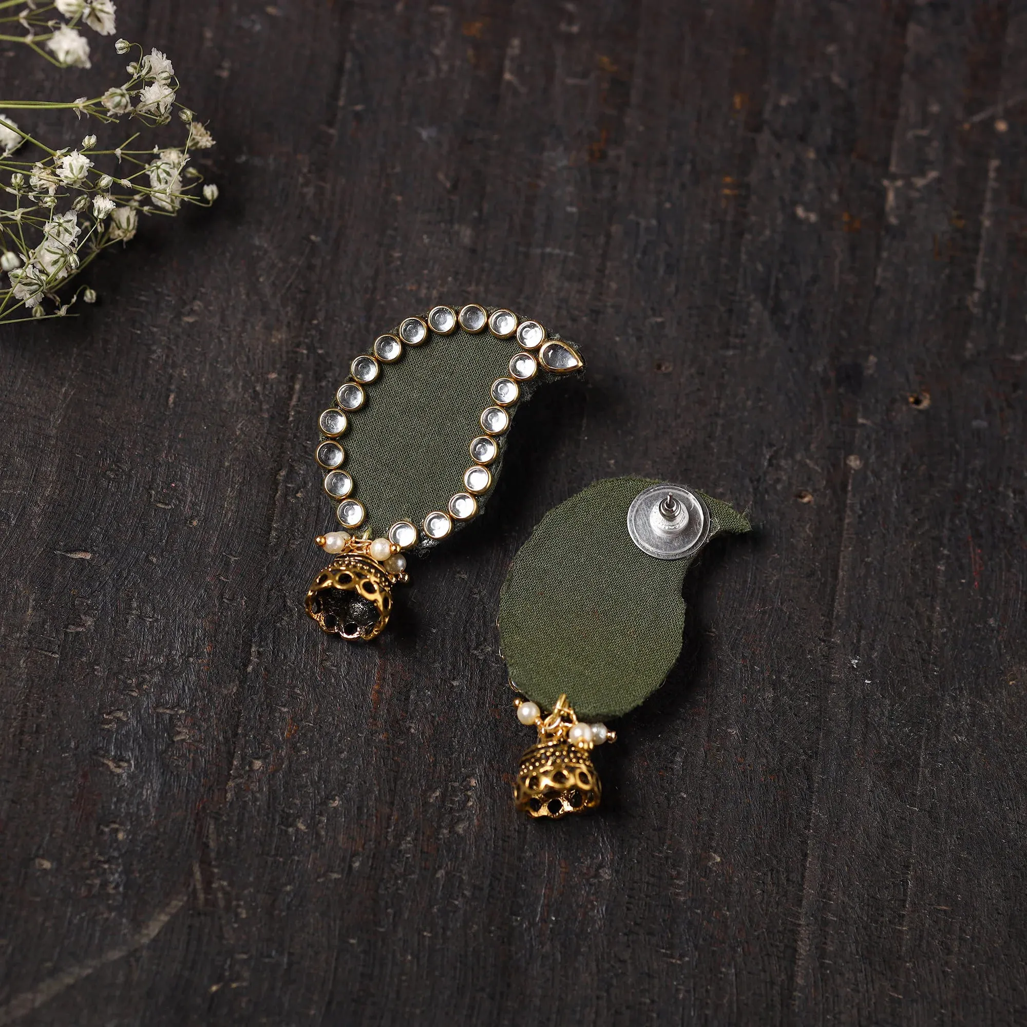 Green - Chhavi Stone Work Fabart Earrings