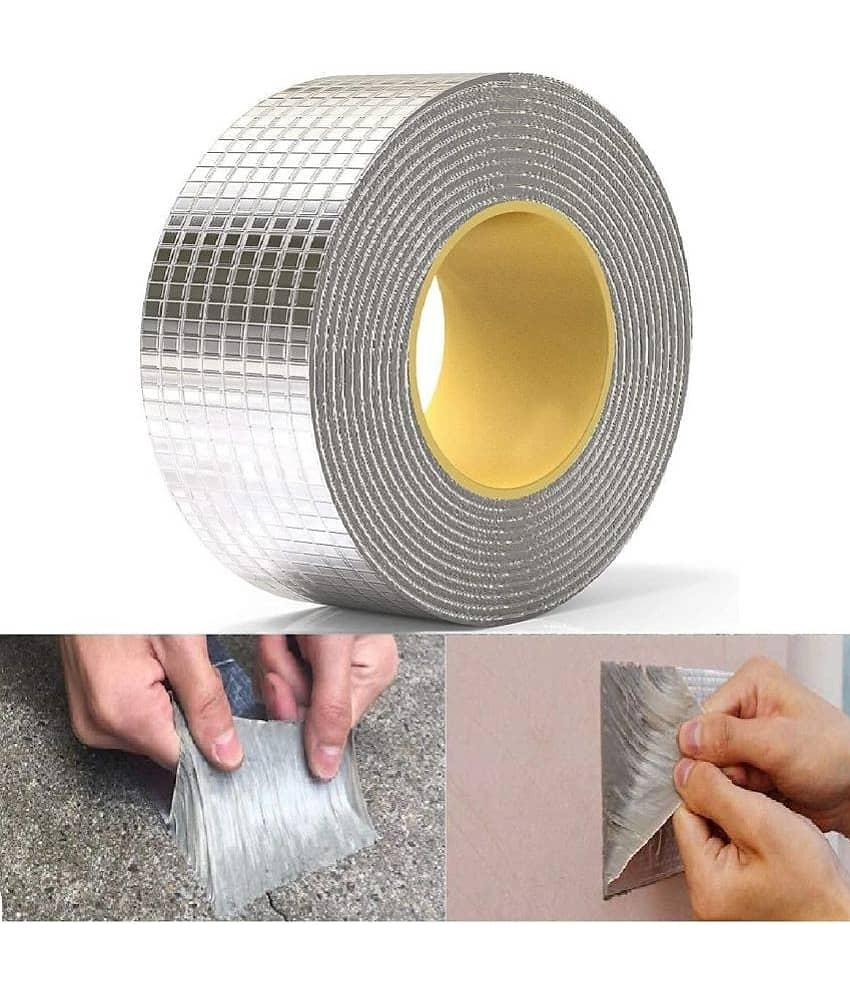 Super Strong Adhesive Waterproof Permanent Repair Aluminum Butyl Tape Rubber Foi - Silver Single Sided Flax Tape ( Pack of 1 ) view 2