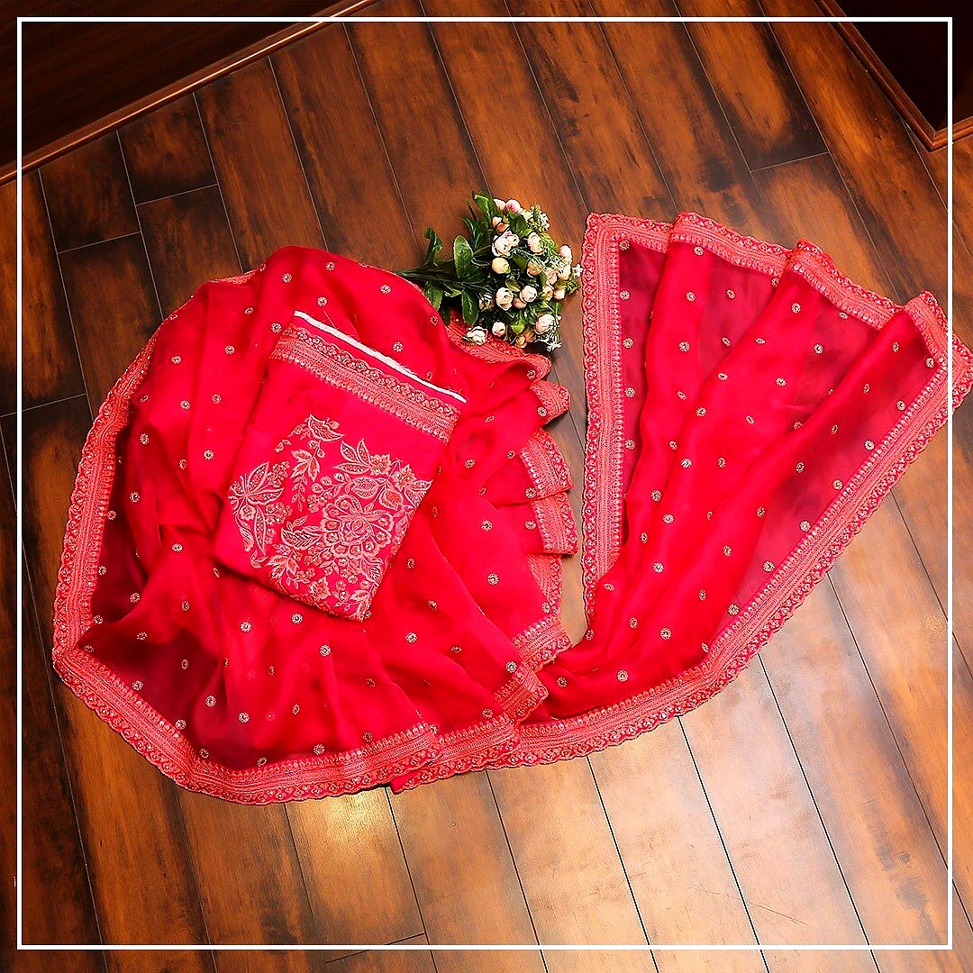 Lipstick Red Party Wear Rangoli Silk Saree (Color - Red) by SHIV TEXTILES view 2