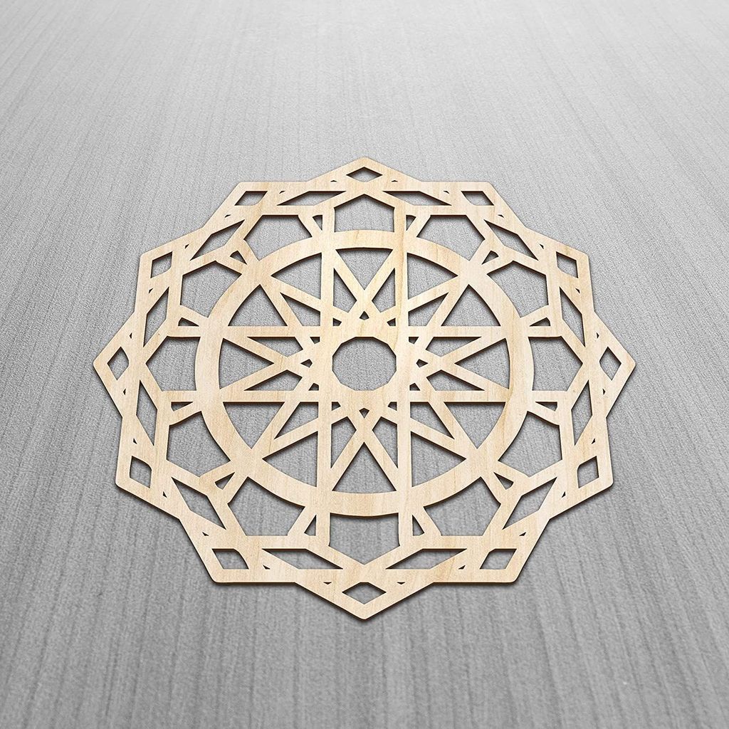 Haoser Mandala Wooden Wall Art, Traditional Star Ornament Polygonal Details, Birch Wood Plywood Rustic Wall Art Accent for Hallway Bedroom Living Room Cafes and Offices (Mandala Design-14_30CM) view 2