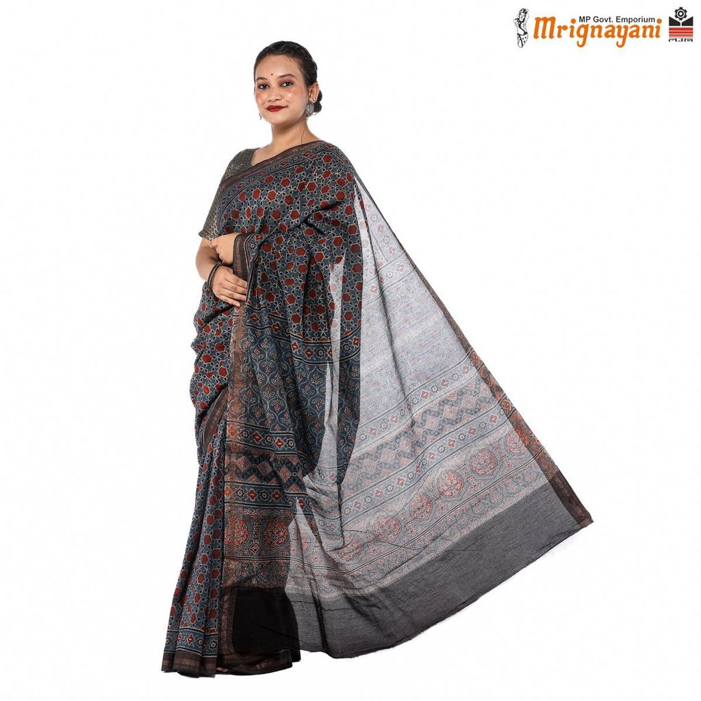 HANDLOOM MAHESHWARI SILK SAREE WITH BLOUSE (SKU - 1SM901200422, SAREE-1057) view 2