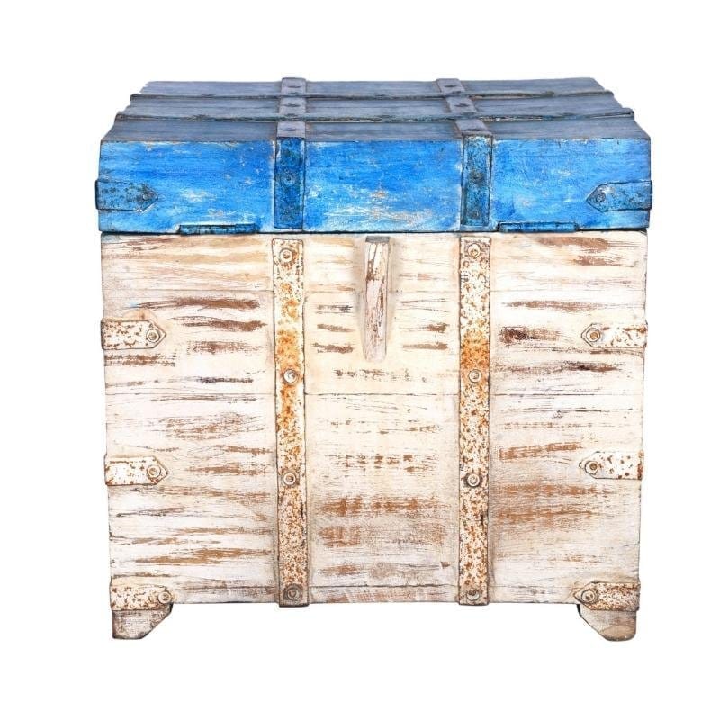 Wooden Antique Look Storage Coffee Table Trunk Box view 2