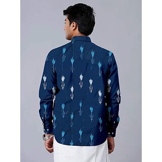 OMSAIFAB Men Self Design Casual Dark Blue Shirt view 2