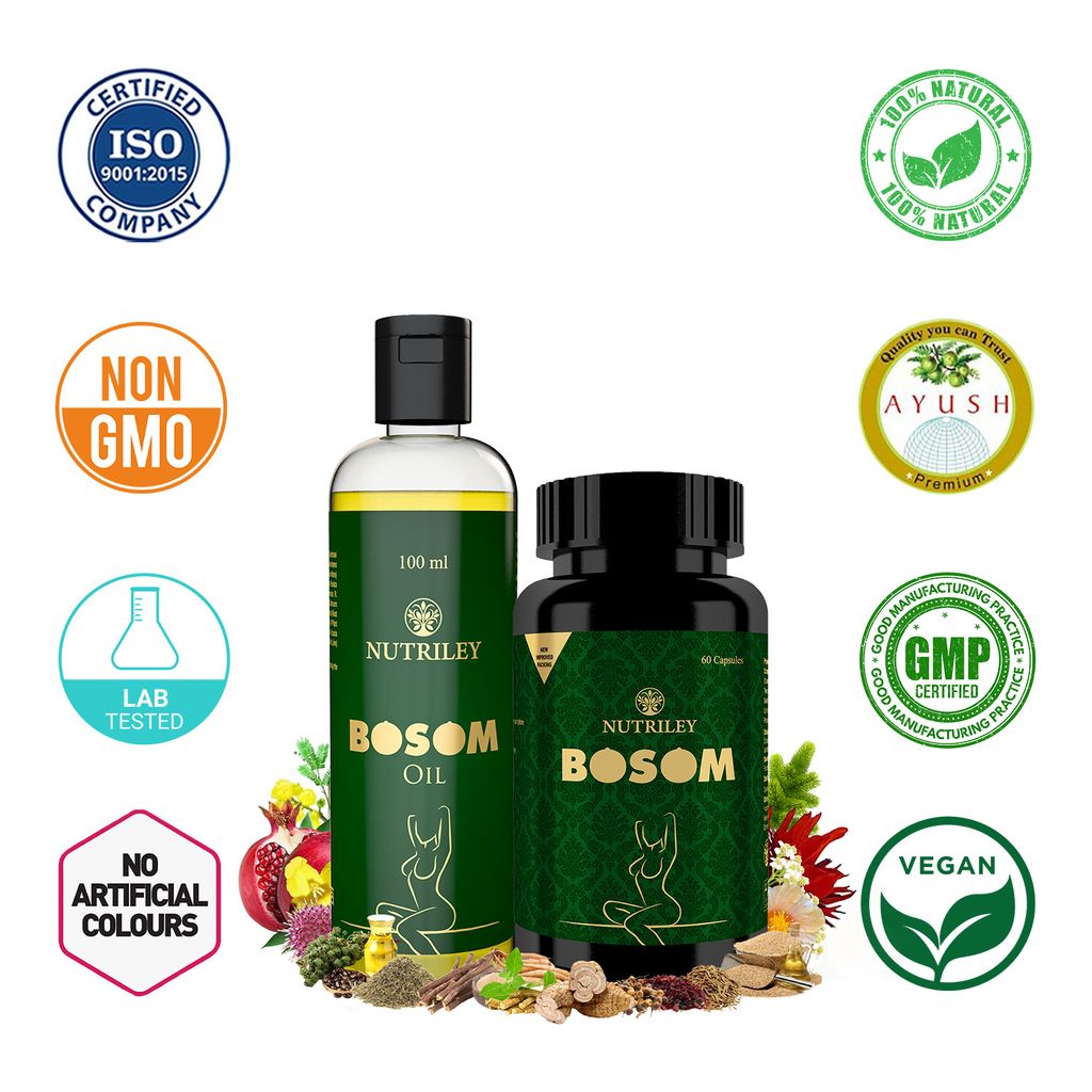 Nutriley Bosom - Breast Enlargement Capsules + Oil (60 Capsules + 100 ML Oil) view 2