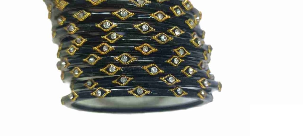 Black Glass Bangles with Rhinestones view 2