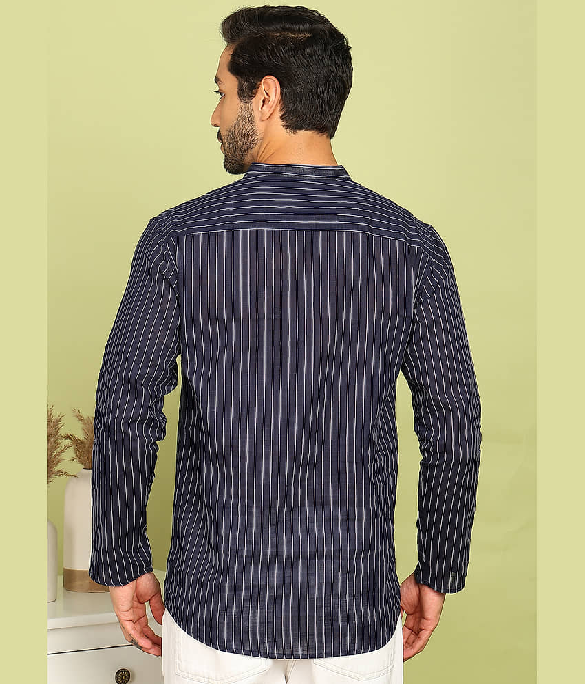 ADWYN PETER Cotton Striped Regular Kurta For Men ( Navy Blue ) view 2