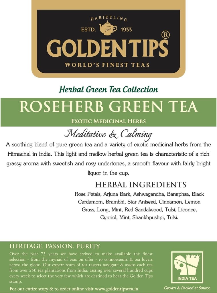 Golden Tips Rose Herb Green Tea Loose Leaves Brocade Bag (100 Gram , 50 cups) view 2