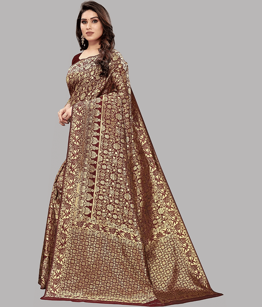 GARIYA Banarasi Silk Embellished Saree With Unstitched Blouse Piece ( Black ) view 2