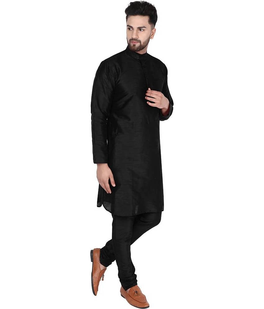 SKAVIJ Black Silk Blend Kurta Pyjama Set Pack of 2 view 2