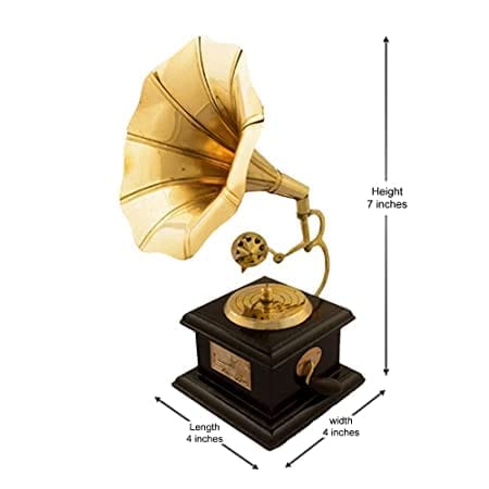 Gramophone Dummy Vintage Brass 9" Decorative Showpiece Rajasthani Decor, Desk Organizers , Interior Decoration . view 2
