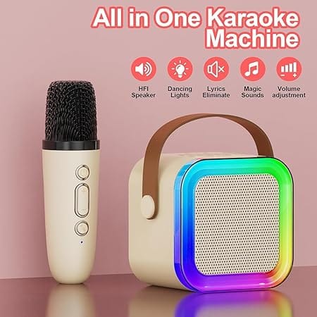 K12 Speaker Machine Bluetooth-Compatible Wireless Karaoke Mic Speaker Multi-Compatibility Modes, RGB Lights