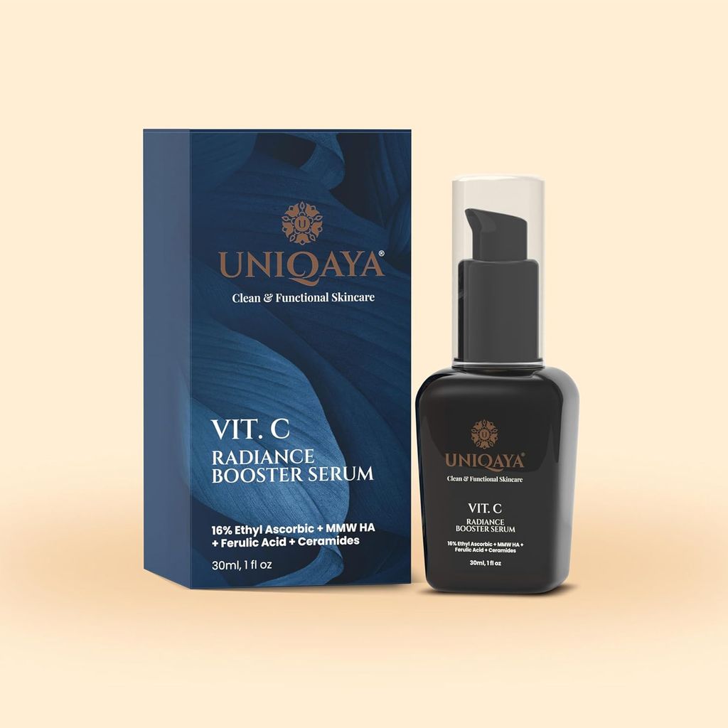 Uniqaya Radiance Booster Vitamin C Serum | 16% Stable Vitamin C, Alpha Arbutin & Hyaluronic Acid for Brighter, Even-Toned Skin | Daily Face Serum | For All Skin Types (30ml)