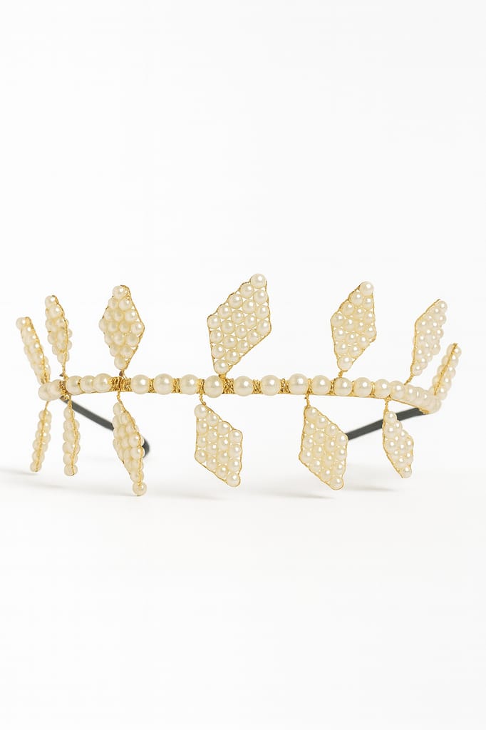 Golden Pearl Embellished Leaf Design Hairband view 2
