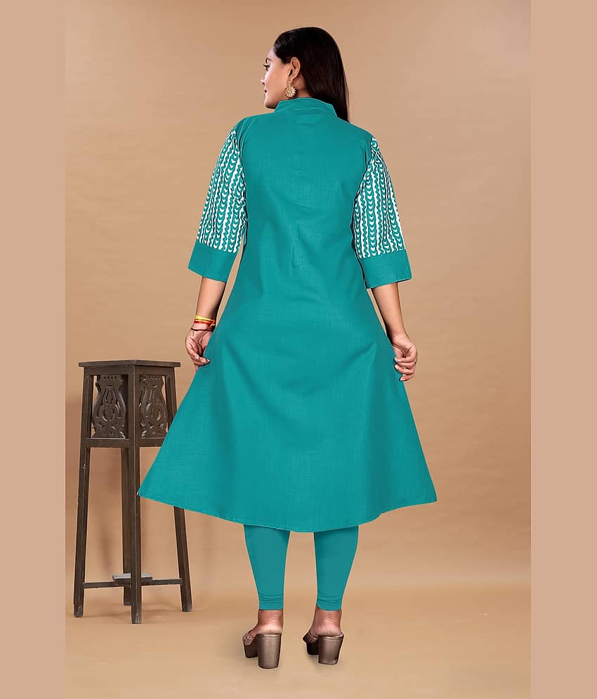 RIAANA Women Cotton Blend Printed Front Slit Kurti ( Green ) view 2
