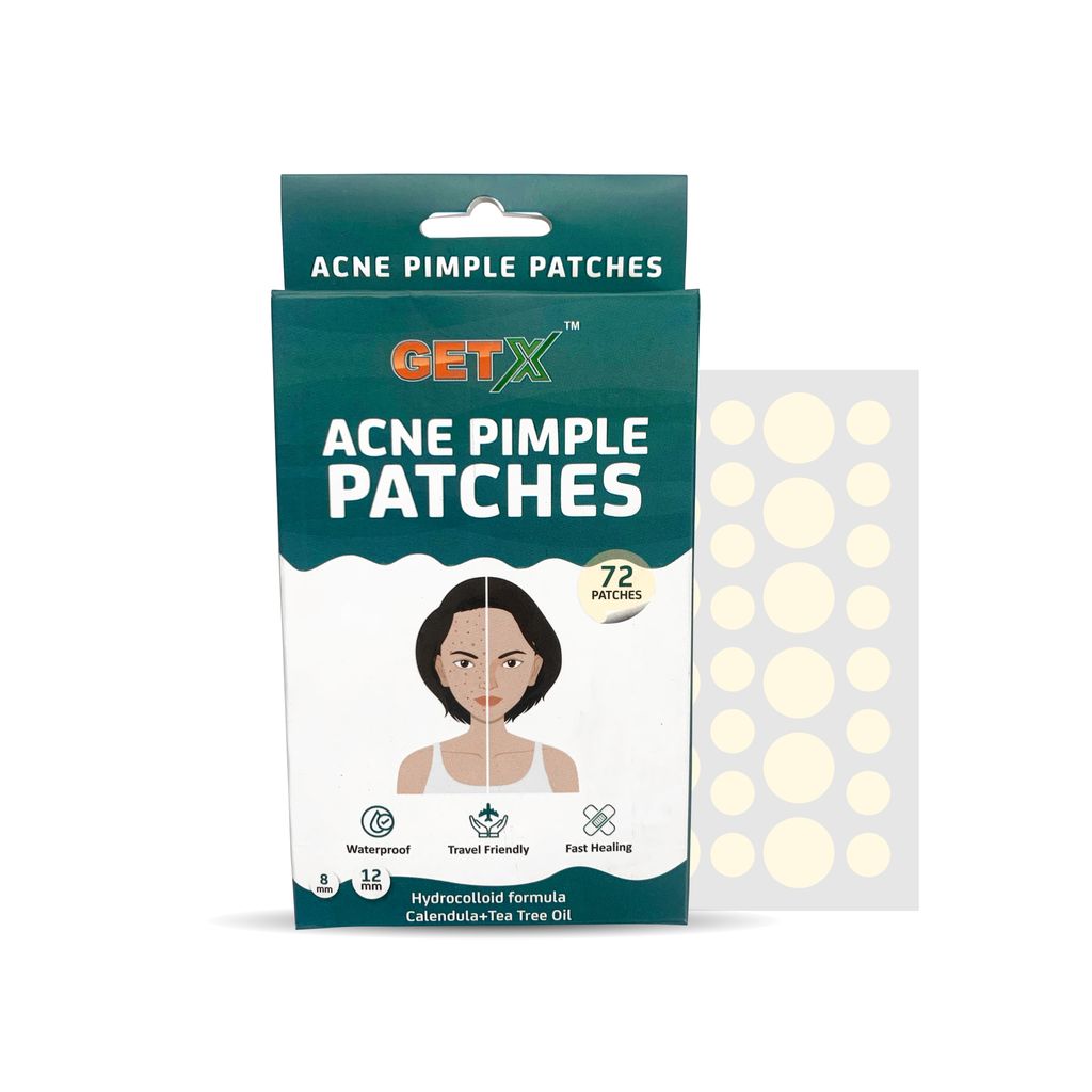 GETX Acne Pimple Patches - 72 Hydrocolloid Waterproof Patches for Active Acne | Absorbs Oil Overnight & Reduces Scarring | Ultra-thin, Transparent, Quick-Acting Treatment | Safe for All Skin Types - For Him & Her | 2 Sizes