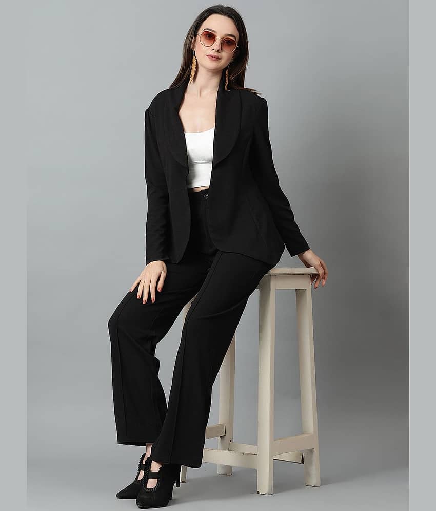 kotty Women Solid Blazer With Trousers Co-Ord Set ( Black ) view 2