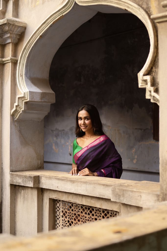 Seher - Green purple Maheshwari Saree view 2