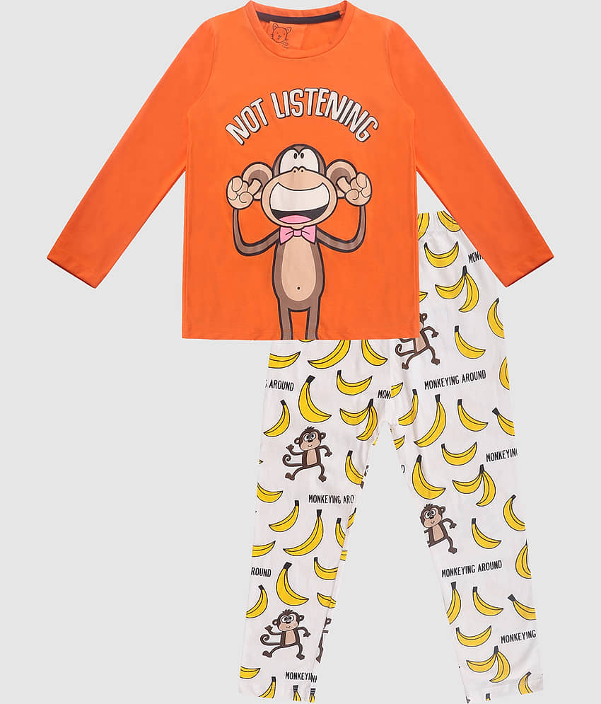 Lazy Shark Pack of 1 Boys Cotton Blend Nightsuit Set ( Orange ) view 2