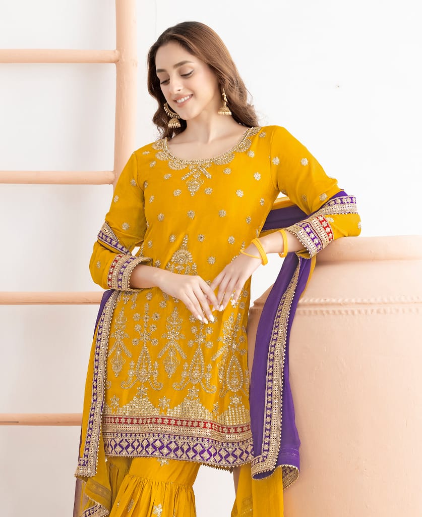 Trendy Green Chinon Sharara Suit for Women Festival Wear view 2