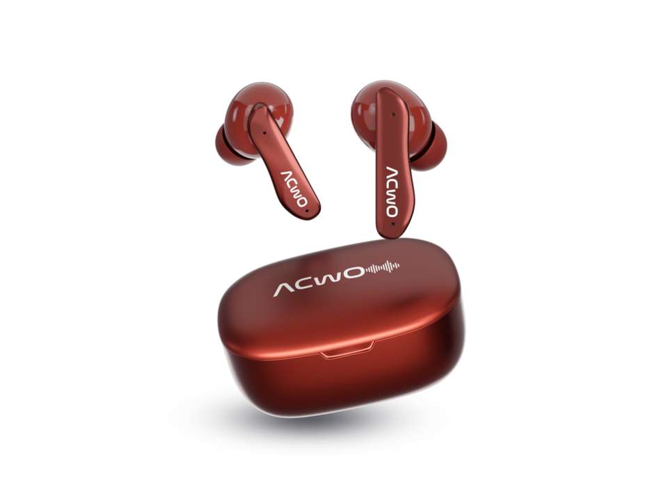 ACwO Dwots 111 in Ear Wireless Earbuds, Up to 75Hrs Battery Life, 10Mm Spatial Drivers, Noise-Free Calls with 4 Noise Cancellation Mics, Bluetooth V5. - Crimson Red